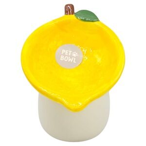 Rockybear Pet Tilted And Elevated Cat Drinking Water Bowl Lemon‎ Pattern 6"Hx5"W